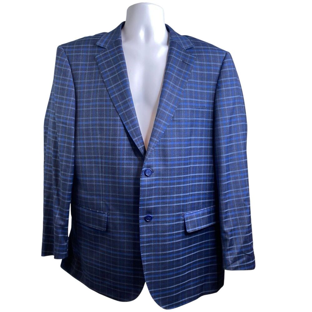 Abito Sandoriale Men's Blue Wool Silk Cashmere Plaid Blazer Size 54 Old Money